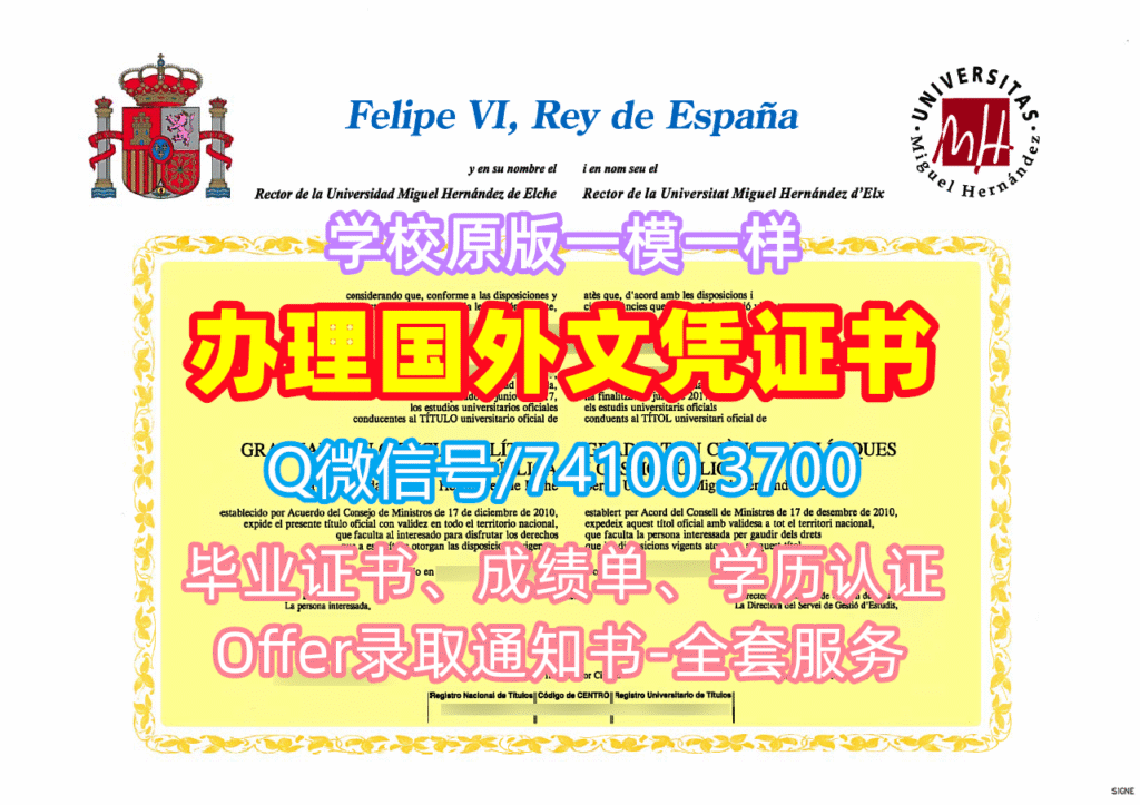 米格尔·埃尔南德斯·德埃尔切大学毕业证书, Universidad Miguel Hernández de Elche Diploma, UMH Degree Certificate